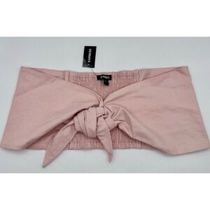 Express Womens Blush Pink Linen Blend Tie Front Smocked Strapless Tube Top M‎